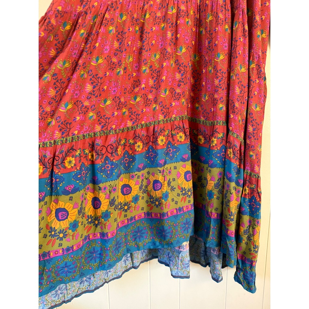 Natural Life Womens Rust Red Floral Tiered Maxi Dress Long Sleeve Boho Size XXL - Picture 7 of 12